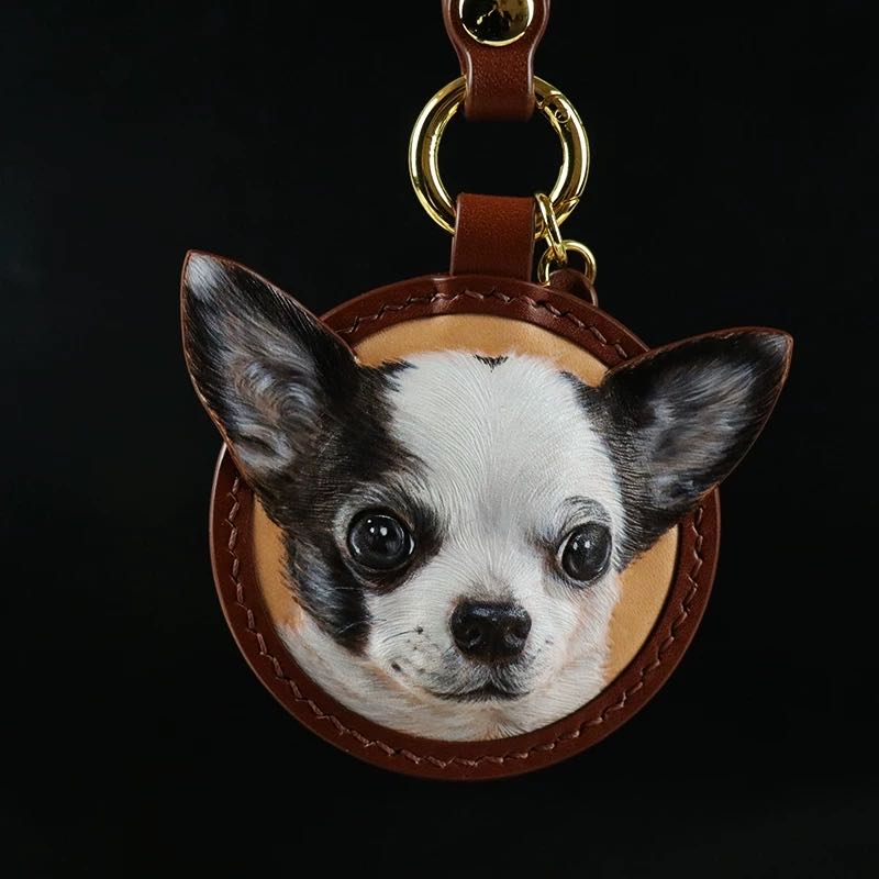 Hand-Carved Pet Portrait Leather Keychain