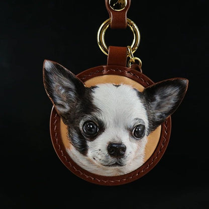Hand-Carved Pet Portrait Leather Keychain