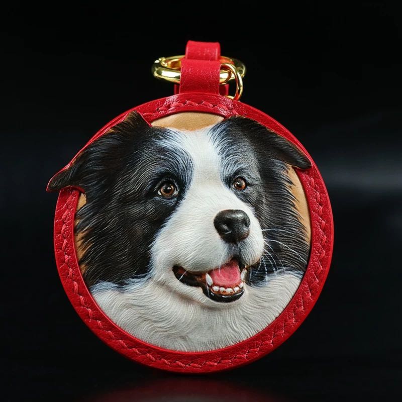 Hand-Carved Pet Portrait Leather Keychain