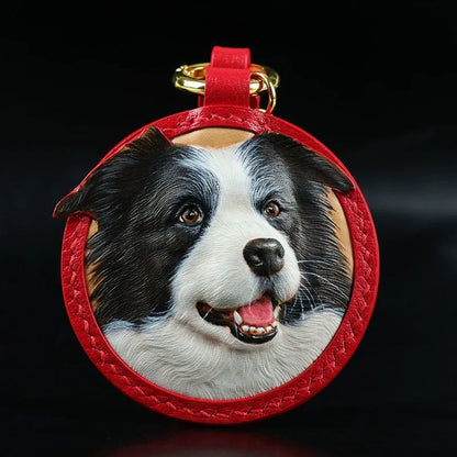 Hand-Carved Pet Portrait Leather Keychain