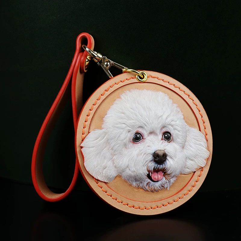 Hand-Carved Pet Portrait Leather Keychain