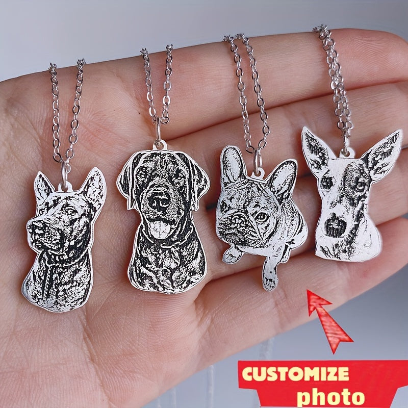 Unique Personalized Stainless Steel Pet Photo Necklace - Cartoon Style, Animal Theme, Ideal Memorial Keepsake & Thoughtful Gift for Dog Lovers