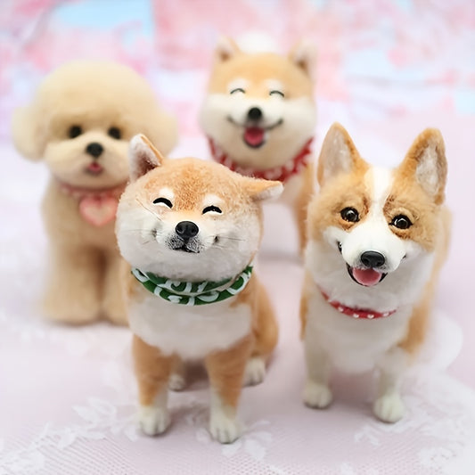 Handmade Fleece Felt Needle Felting Kit, DIY Craft Material Pack For Creating Cute Puppy Figurines