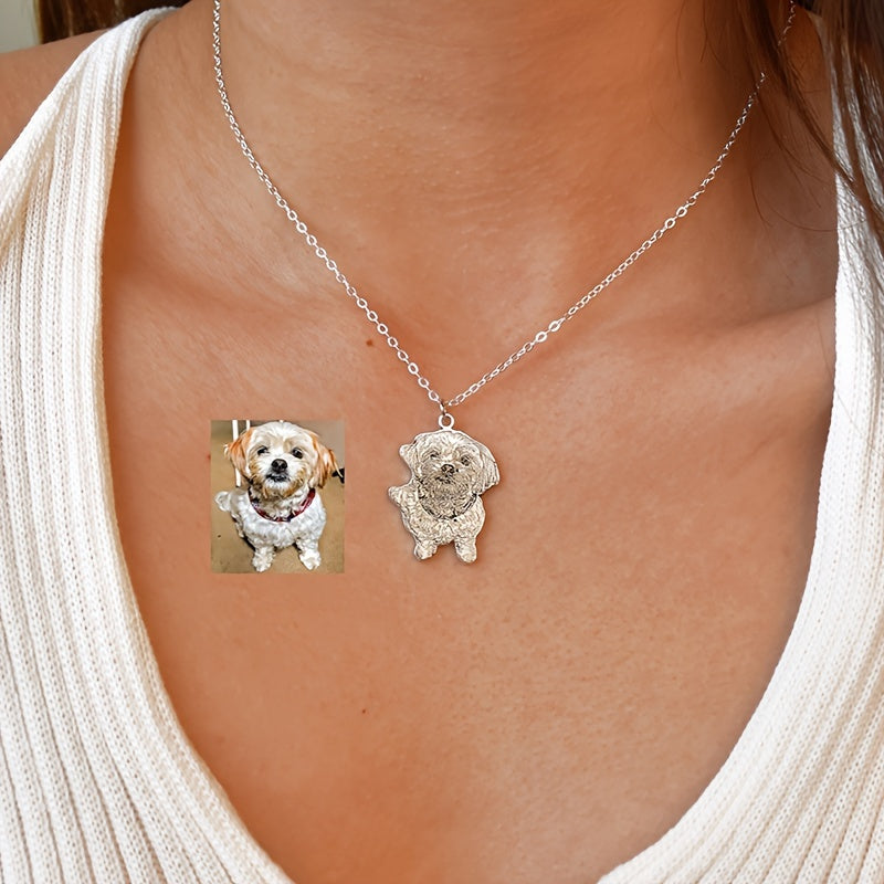 Unique Personalized Stainless Steel Pet Photo Necklace - Cartoon Style, Animal Theme, Ideal Memorial Keepsake & Thoughtful Gift for Dog Lovers