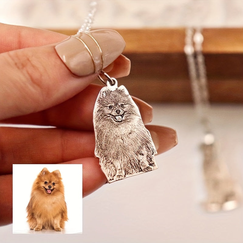 Unique Personalized Stainless Steel Pet Photo Necklace - Cartoon Style, Animal Theme, Ideal Memorial Keepsake & Thoughtful Gift for Dog Lovers