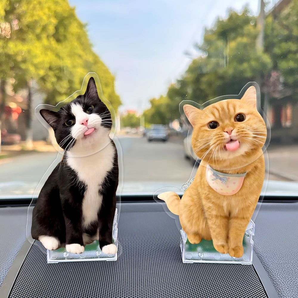 Custom Bobblehead Cat & Dog Ornament – Dual Power: Solar & Battery - Height 12cm