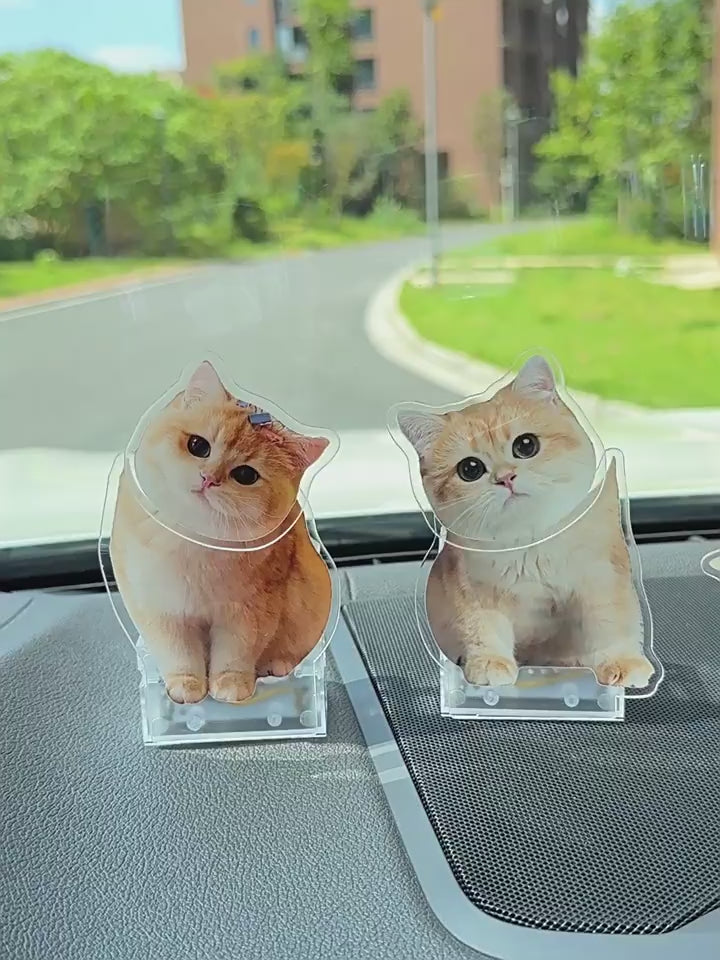 Custom Bobblehead Cat & Dog Ornament – Dual Power: Solar & Battery - Height 12cm